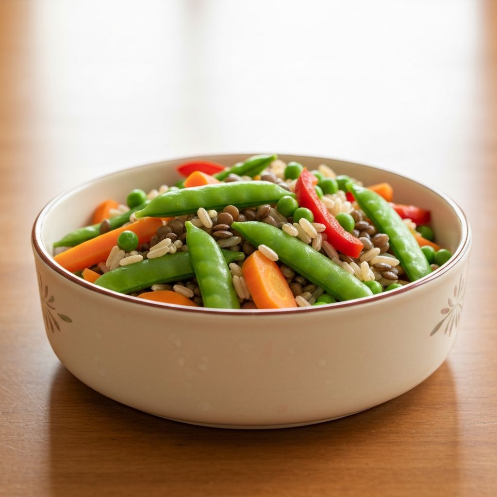 Nutritious whole grains and vegetables in ceramic bowl